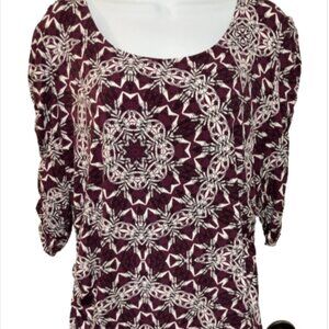 Alfani Ladies XL Multicolor 3/4 Scrunch Sleeve & sides Round Neck Blouse